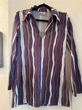 Purple Striped Long-Sleeve V-Neck Top